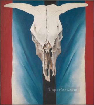 decoration decor group panels decorative Painting - Cow Skull Red White and Blue Georgia Okeeffe still life decor